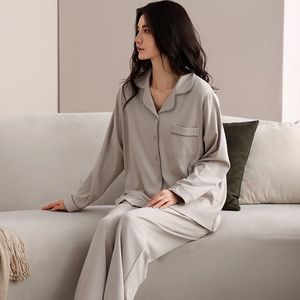 <span class=keywords><strong>Pigiama</strong></span> da donna in <span class=keywords><strong>cotone</strong></span> all'ingrosso, nuovo arrivo 2026, set premium in maglia 100% a maniche lunghe, due pezzi, per il tempo libero - Product Image 3