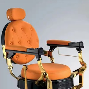 Antik stil güzellik kuaför turuncu deri kuaför sandalyesi hidrolik pompa ayarlanabilir berber sandalyesi - Product Image 4