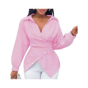 Neu eingetroffen: Modische gestreifte Langarmbluse für Damen, grenzüberschreitender Hit - Product Image 3