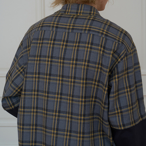 Personalizado de gran tamaño Vintage Boxy empalme tela camisetas Streetwear algodón doble capa manga camisas a cuadros para los hombres - Product Image 6