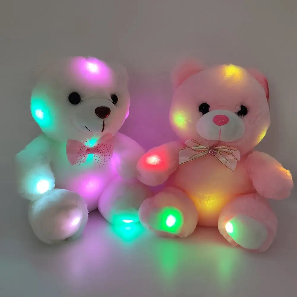 핫 세일 발렌타인 데이 다채로운 빛나는 테디 베어 봉제 인형 LED 조명 조명 테디 베어 부드러운 장난감