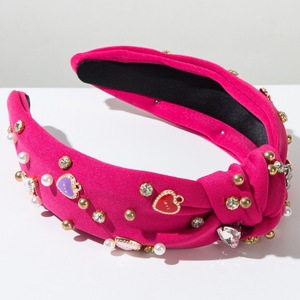 Linda banda de pelo barroco amor corazón con perla de diamantes de imitación esmalte Rosa Bowknot compromiso boda Dí<span class=keywords><strong>a</strong></span> de San Valentín dulce diademas - Product Image 4