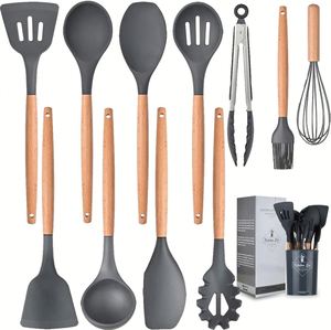 12 Pcs Fungun Kitchen Gadgets <b>Tools</b> Set Khaki Heat Resistant <b>Silicone</b> Kitchen Cooking Utensil Set for Nonstick Cookware - Product Image 1
