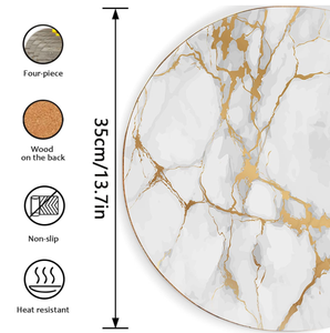 Grands cercles napperons en liège Table à manger Hot Pots Pads Plaques Lavable Imperméable Antidérapant Tache <span class=keywords><strong>Blanc</strong></span> Marbre Doré Tapis Pads - Product Image 6