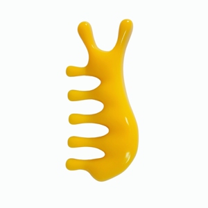 Peigne de massage pour la tête en résine jaune 2-en-1 avec design de poignée unique en forme de fourche pour l'acupression - Product Image 2