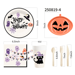 DAMAI Halloween Black Hat and Pumpkin Tableware Set and Disposable Paper Dinner Plates Dessert Plates Tableware Sets - Product Image 4