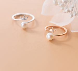 Anillo Ajustable <span class=keywords><strong>de</strong></span> <span class=keywords><strong>Plata</strong></span> <span class=keywords><strong>de</strong></span> Ley 925 Chapado en Oro Rosa con Corona <span class=keywords><strong>de</strong></span> Diamantes <span class=keywords><strong>de</strong></span> Circonita y Perla para Niñas, Joyería Coreana - Product Image 6