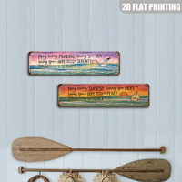 Plaque murale longue en métal avec citations inspirantes sur l'aube et le coucher du soleil en aquarelle, symboles d'espoir et de paix, pour la décoration de maison de plage