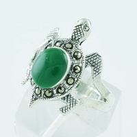 Bague tortue en onyx vert et marcassite, argent sterling 925, bijoux en argent faits à la main, vente en gros en ligne de bagues en argent