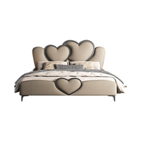 Cadre de lit en cuir véritable en forme de cœur de luxe, lit double moderne minimaliste pour mariage, lit capitonné King Size, mobilier de chambre principale
