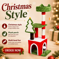 Arbre à chat de Noël moderne et luxueux, tour d'activités pour chat d'intérieur, griffoir en peluche, maisonnette pour chat, jouet en sisal, 3 niveaux, lit champignon en peluche