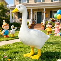Statue de canard blanc 35 cm en résine, décoration de jardin extérieure sur le thème des fleurs et des oiseaux
