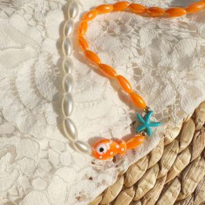 Verano estilo lindo naranja cerámica estrella de mar lunares pez payaso pintado a mano con cuentas estilo bohemio Collar para mujer - Product Image 6