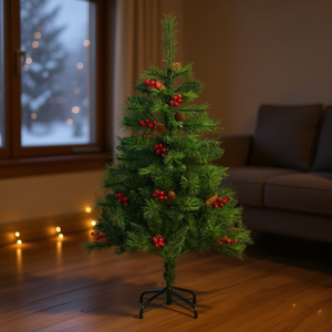 Sapin de Noël artificiel en PVC vert avec incrustations décoratives en métal à charnières Modèle D0100H7WN32 - Product Image 2