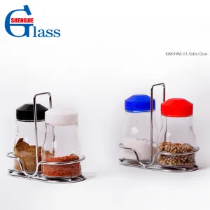 Agitadores de sal e pimenta originais, conjunto de frascos de vidro com tampa de plástico e prateleira de metal, vermelho, azul, preto, pp