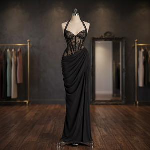 Designer Sleeveless Long <b>Dress</b> with Premium Imported Fabric Luxury Evening Wear for Formal Celebrations Reception Outfits - Product Image 1