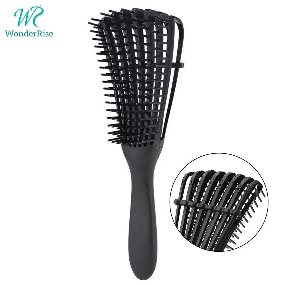 Pente de cabelo flexível de plástico para cabeleireiro, pente largo ajustável com 8 linhas, pente afro ventilado, escova de cabelo para cabelos cacheados ondulados 3a a 4c