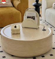 Tables à thé centrales en marbre modernes de luxe, grande table basse ronde en travertin pour meubles de salon