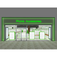 Comptoir de présentation en verre élégant pour accessoires de téléphonie mobile, idéal pour les aménagements intérieurs de magasins de téléphonie mobile et de cuisines.