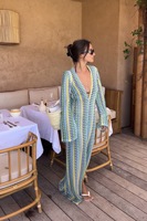 Nouvelle Robe Bohème 2025 Colorée à Col V et Manches Longues, Cache-Maillot Bikini, Paréo ou Robe de Plage en Crochet pour Femme