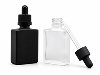 Flacon compte-gouttes carré en verre givré transparent de 30 ml, flacon d'huile essentielle en verre noir, bouchon compte-gouttes doré, argenté, noir, sérum cosmétique