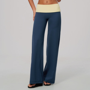 Pantalon de yoga <span class=keywords><strong>pour</strong></span> <span class=keywords><strong>femme</strong></span>, personnalisé ODM OEM, respirant, à taille contrastante repliable, coupe large, avec effet push-up <span class=keywords><strong>pour</strong></span> les hanches, idéal <span class=keywords><strong>pour</strong></span> la <span class=keywords><strong>gym</strong></span> et le quotidien. - Product Image 2