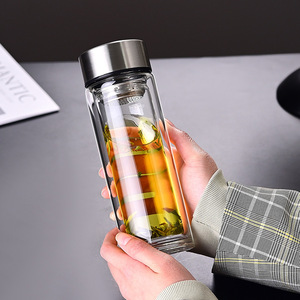 Gobelet en verre à double paroi avec couvercle et filtre, bouteille d'eau et de thé de voyage, design anti-fuite - Product Image 2