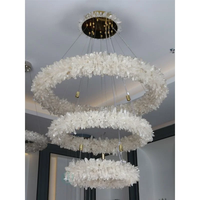 Lustre en pierre naturelle cristal de roche à 3 cercles pendentif pour entrée anneau rond lustre en cristal de pierre de quartz naturel