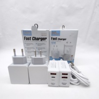 Chargeur de téléphone Android à charge rapide PD QC avec câble, prise OEM EU/US/UK, adaptateur 3 broches, 2 ports USB + Type-C, électrique