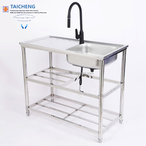Évier de cuisine rectangulaire autoportant en acier inoxydable 1000x500mm avec égouttoir sans robinet, finition satinée brossée - Product Image 1