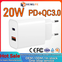 Chargeur universel USB-C PD 20W à double port, charge rapide 18W USB A/C, adaptateur secteur EU avec USB-C pour tous les téléphones mobiles
