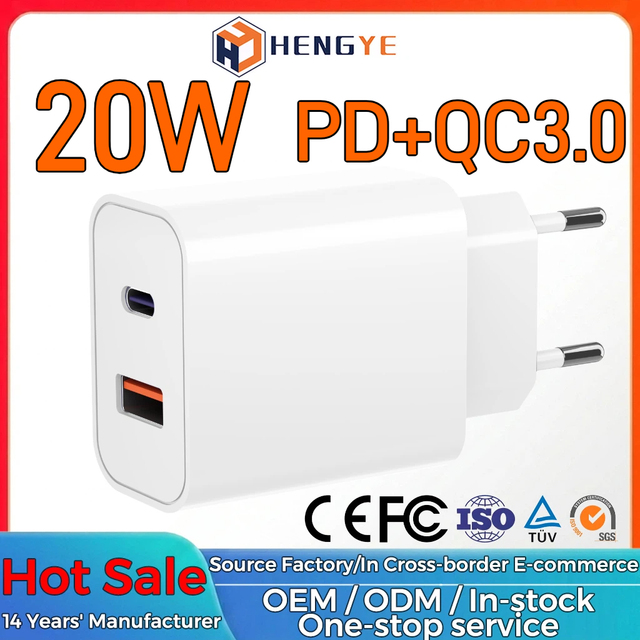 Usb-c Pd 20w Dual Port Quick Charging 18w Usb a c Universal Charger Eu Wall Plug Adapter with Usb c for All Mobile Phones