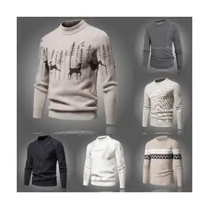 Factory Supplier Round Neck Knit Ribbed Jumper Solid Color Thick Cable Cotton Knitted Sweaters For Men