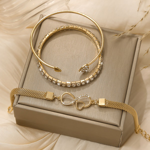 Conjuntos de Joyería de Moda, Conjunto de Pulseras en Tono Dorado con Diseño de Corazón Infinito de Cristal, para Mujer, para Fiestas - Product Image 5