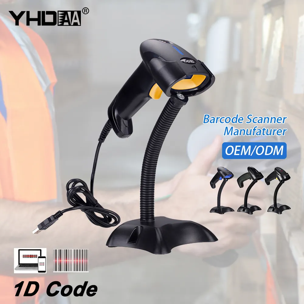 YHDAA Scan Handheld USB 1D Barcode Scanner with Stand Wired CCD Bar Code Reader for Pc System Store Supermarket