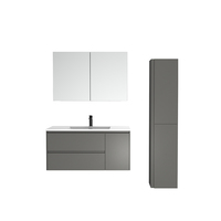 TONA Zeus Meuble-lavabo de salle de bain flottant rectangulaire de luxe moderne européen avec armoire à miroir en MFC, lavabo en pierre grise écologique, finition douce