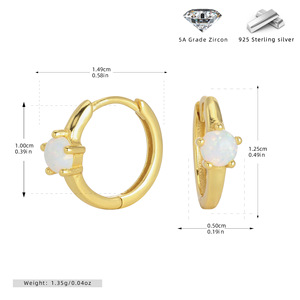 Pendientes de aro Huggie de plata de ley 925 para mujer, con ópalo redondo, coloridos y elegantes, joyería para damas, regalo. - Product Image 2