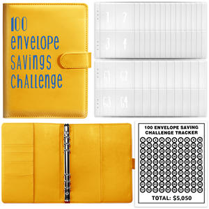 100 jours <span class=keywords><strong>Couple</strong></span> défi <span class=keywords><strong>livre</strong></span> à feuilles mobiles taille A5 imprimé planification cahier en cuir PU couverture argent économie argent enveloppe défi - Product Image 2