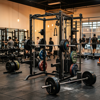 Cage Smith multifonctionnelle tout-en-un avec triple station de câbles, en acier au carbone, pour usage commercial, rack de squat et rack de contrepoids