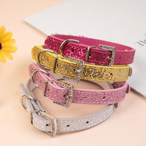 <span class=keywords><strong>Collar</strong></span> para mascotas de cuero PU personalizado de tamaño pequeño con Ins Wind Color Patrón de animal sólido Cintas Luces y lentejuelas Características de metal - Product Image 2