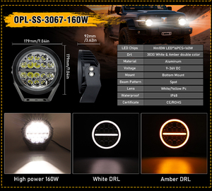 Đèn LED lái xe 5 inch 7 inch 9 inch tròn 80W 160W 340W với đèn chạy ban ngày đôi màu trắng và hổ phách - Product Image 3