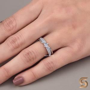 แหวนมอยซาไนต์เงินแท้ 925 แบบเปิดวงแหวน, แหวนแบบมินิมอลลายเกลียวไขว้ซ้อนกันได้, เครื่องประดับสำหรับผู้หญิง - Product Image 5