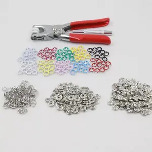 100 Sets 9.5Mm 10 Warna Prong Cincin Tombol Tekan Studs Jahit Craft Fastener Snap Tang Alat Kerajinan Kancing Logam untuk Pakaian