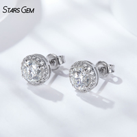 Серьги-гвоздики Starsgem с бриллиантовым ореолом, 0.5ct*2, с выращенными в лаборатории бриллиантами DEF, родиевое покрытие, серебро 925 пробы, унисекс, изысканные ювелирные изделия