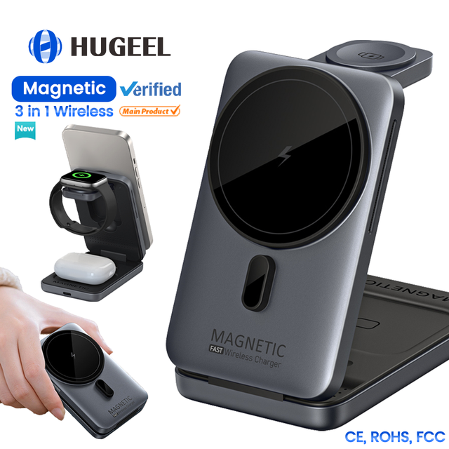 Wireless Charger 15W 3 in 1 Foldable Magnetic Charger Station Short Circuit for Phone16/15/14 Smart Watch Earphone 5V/1A Type-C