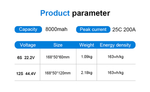 Ventes directes d'usine Rechargeable de haute qualité 8000mAh 6S/22.2V 12S /44.4V 25C Batterie Lipo pour Drone UAV FPV - Product Image 5
