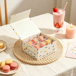 Eco Friendly White Rectangular Paper Cardboard Box with Colorful <b>Print</b> for Macaron and Party Favor Gift <b>Packaging</b> - Product Image 1