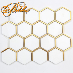 Thassos-embellecedor de mármol blanco, revestimiento de pared de mosaico de latón, decoración para el hogar, diseño hexagonal de fondo para interiores - Product Image 3
