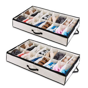 <span class=keywords><strong>Rangement</strong></span> de chaussures sous le lit de haute qualité avec fermeture éclair et poignées, grands contenants pouvant contenir 12 paires de chaussures, organisateurs sous le lit, blanc - Product Image 1