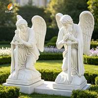 MILY Weiße Marmor-Kniende-Engel-Statue Grabstein Handgeschnitzt Europäischer Stil Religiöses Design für Außenbereich